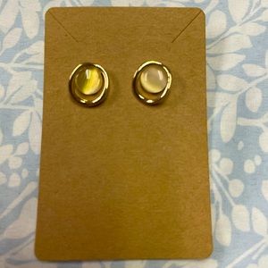 925 Agate Stone Stud Earrings - Gold